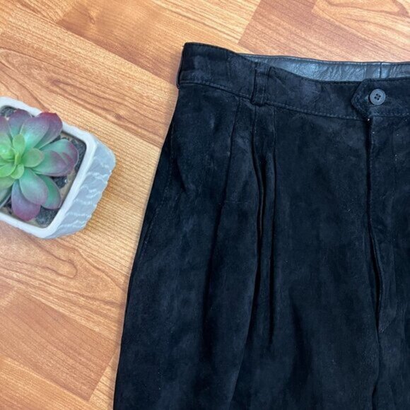 Vintage Eaton 1 Genuine Suede Pants Pleated Front Sz 10 14 Black - Picture 4 of 9